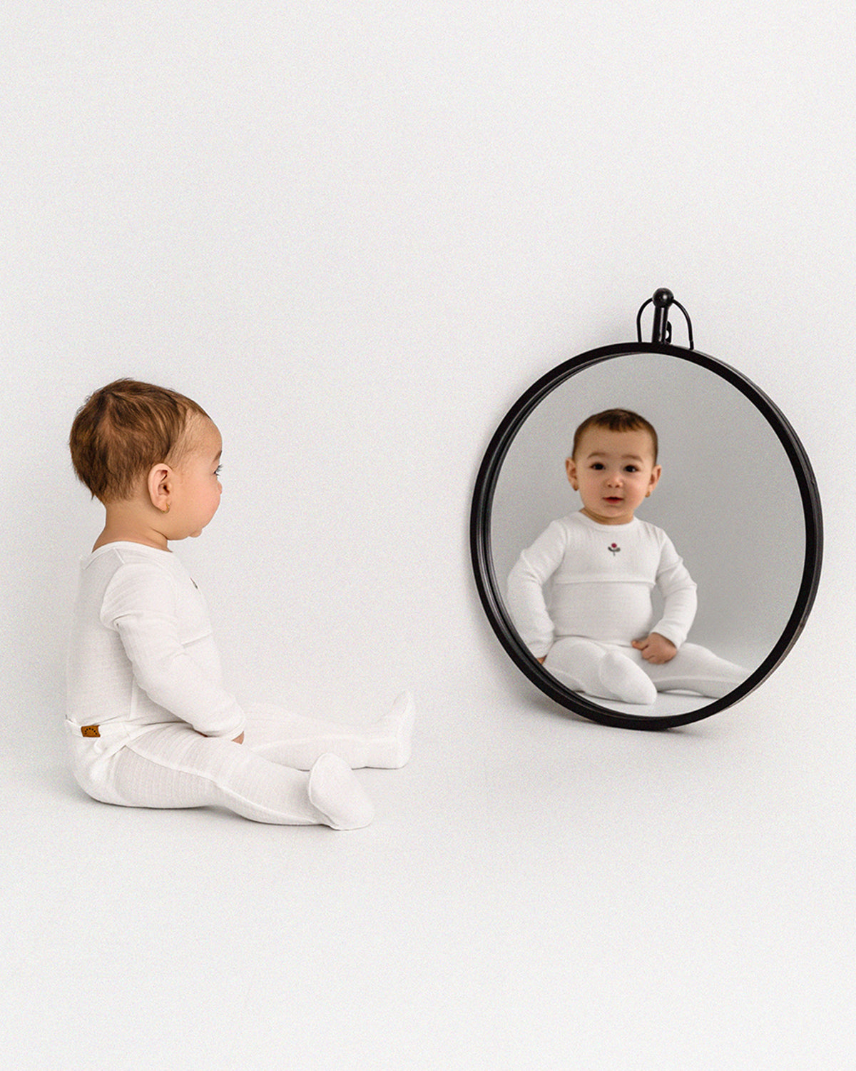 Waffle Footie with Embroidered Flower Bud