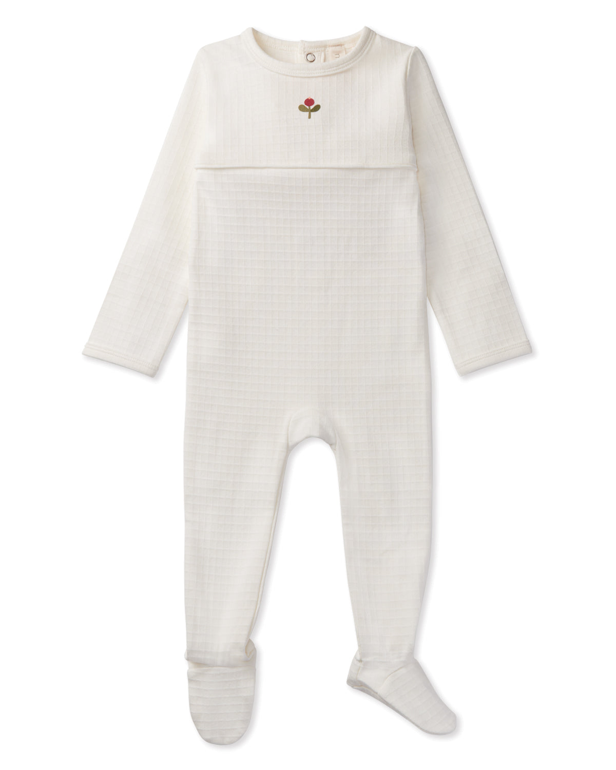 Waffle Footie with Embroidered Flower Bud