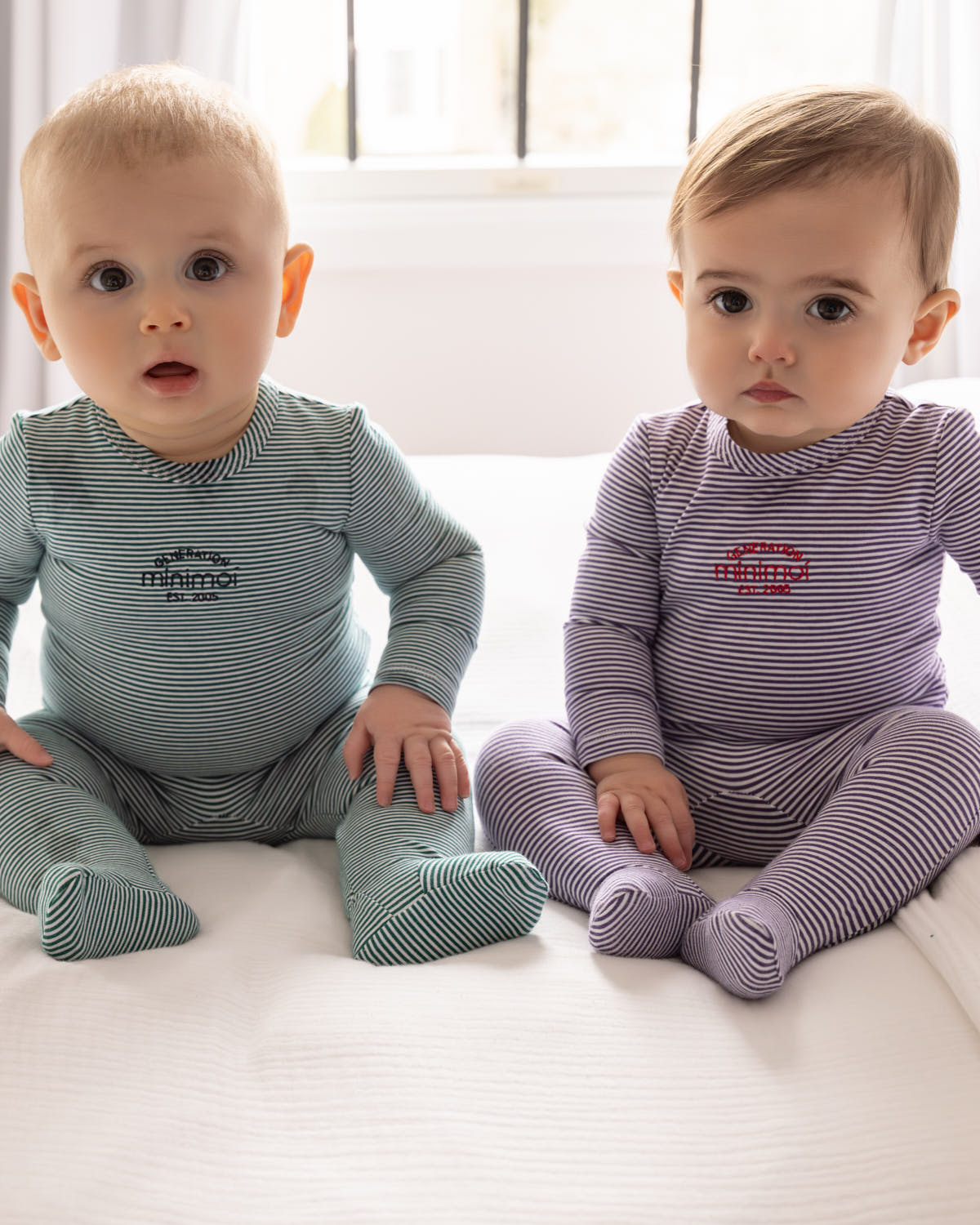 Baby and Toddler "Generation MiniMoi" Stretchy Mini-Striped Cotton-Rich Footie