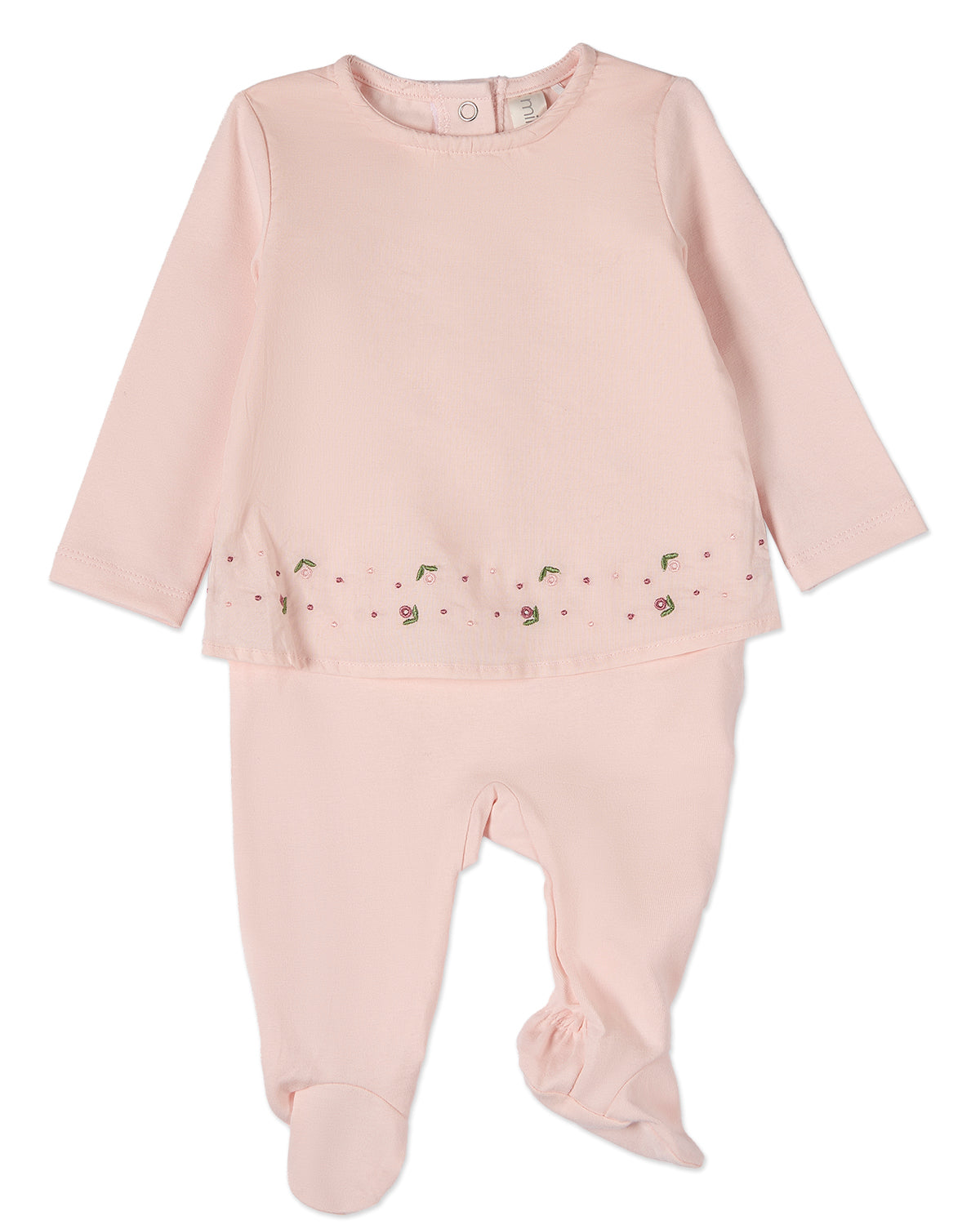 Baby Girls Flouncy Floral Overlay Embroidered Cotton Rich Footie