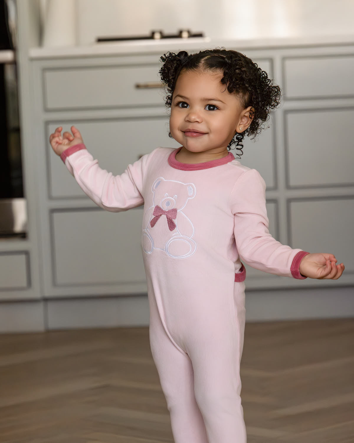 Baby and Toddler "Teddy Snuggles" Embossed Cotton Rich Velour Footie