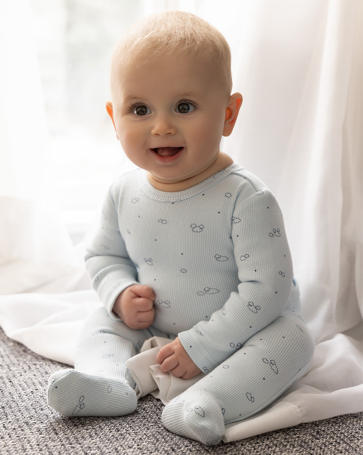 Baby and Toddler Boys "Clouds of Happiness" Cotton Rich Mini-Ribbed Footie