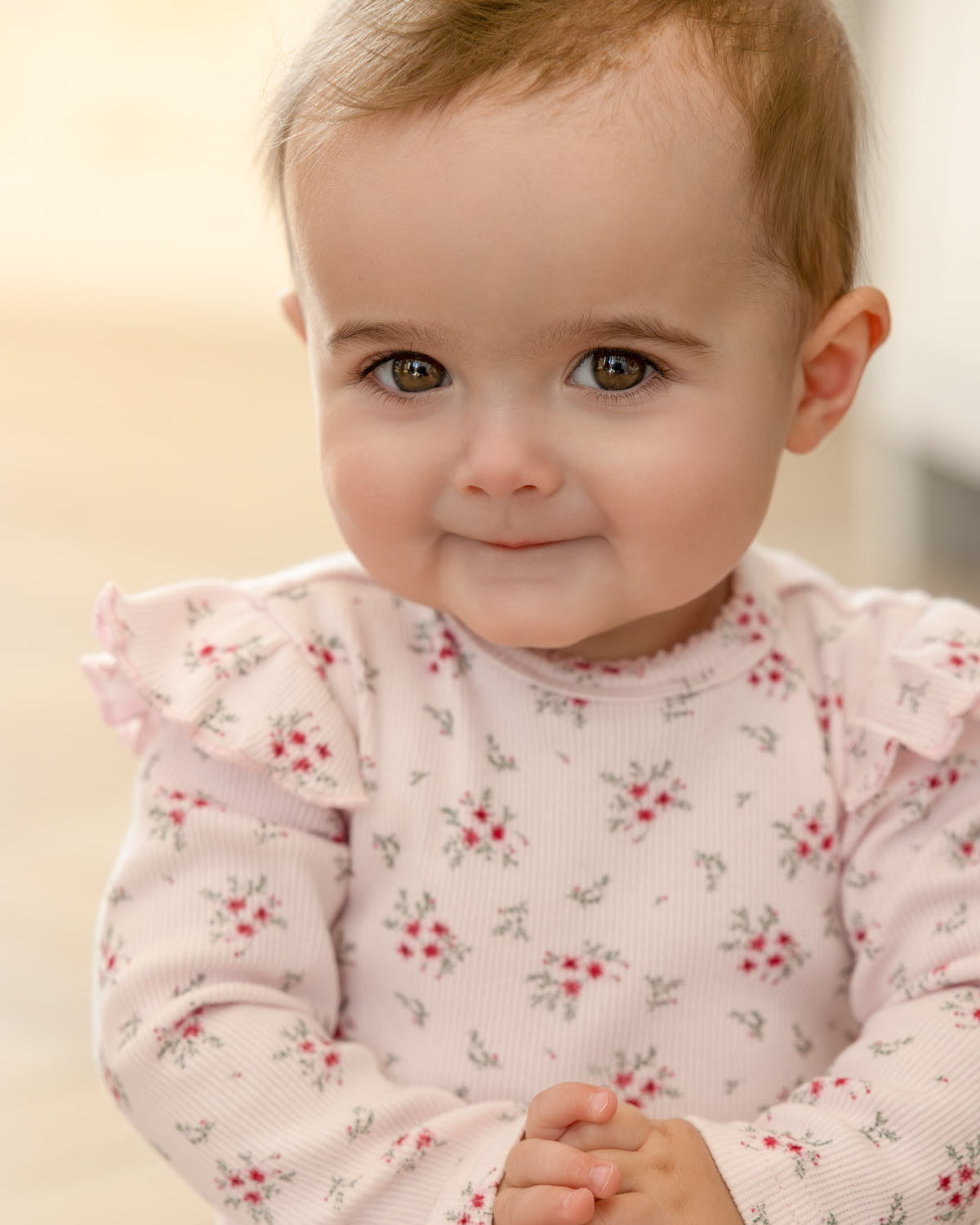 Baby and Toddler Girls Cotton Rich Ruffle-Sleeve Floral Footie