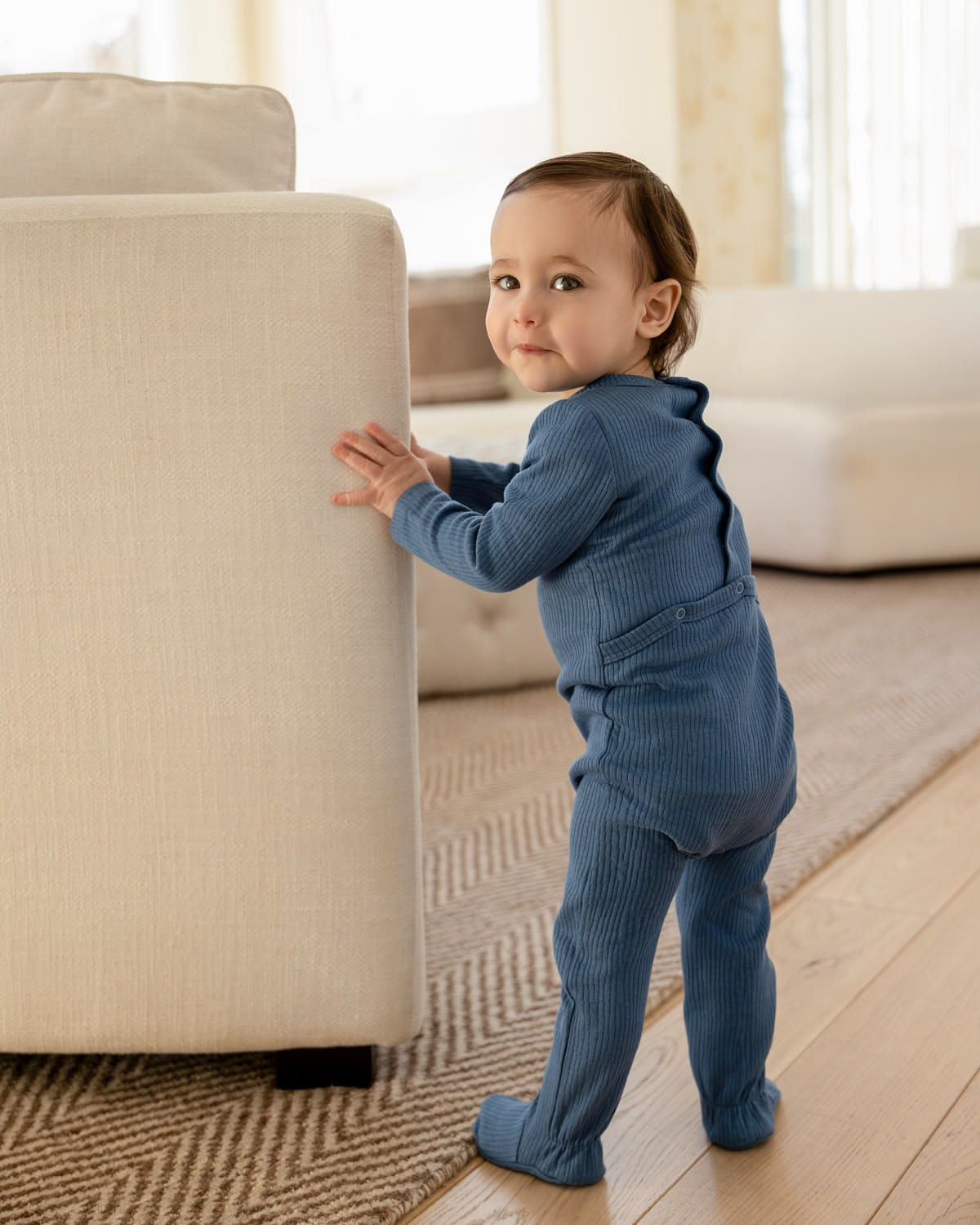 Baby and Toddler Solid Color Ribbed Cotton Blend Button-Down Footie