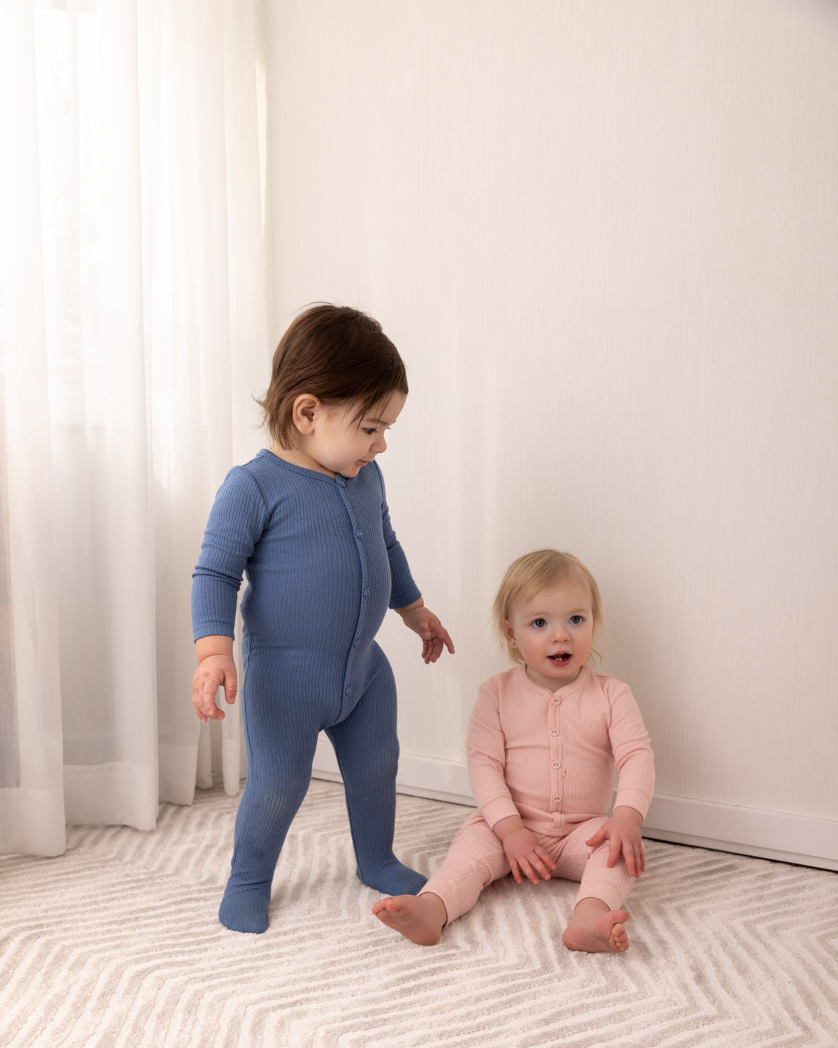 Baby and Toddler Solid Color Ribbed Cotton Blend Button-Down Footie