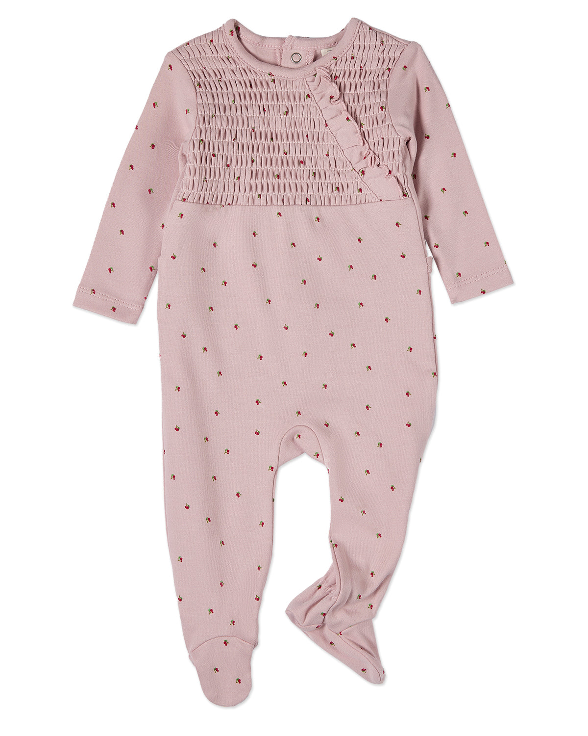 Baby and Toddler Girls "Sweet Cherry" 100% Cotton Ruffled Smocked Footie