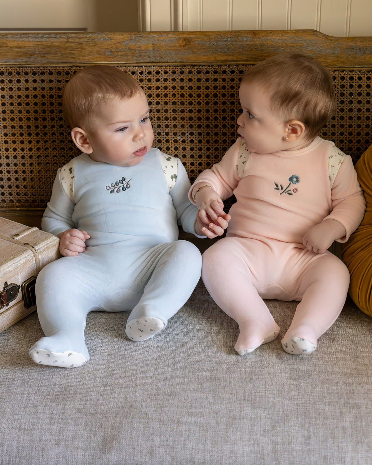 Baby Boys "Whimsical Foliage" Velour Footie