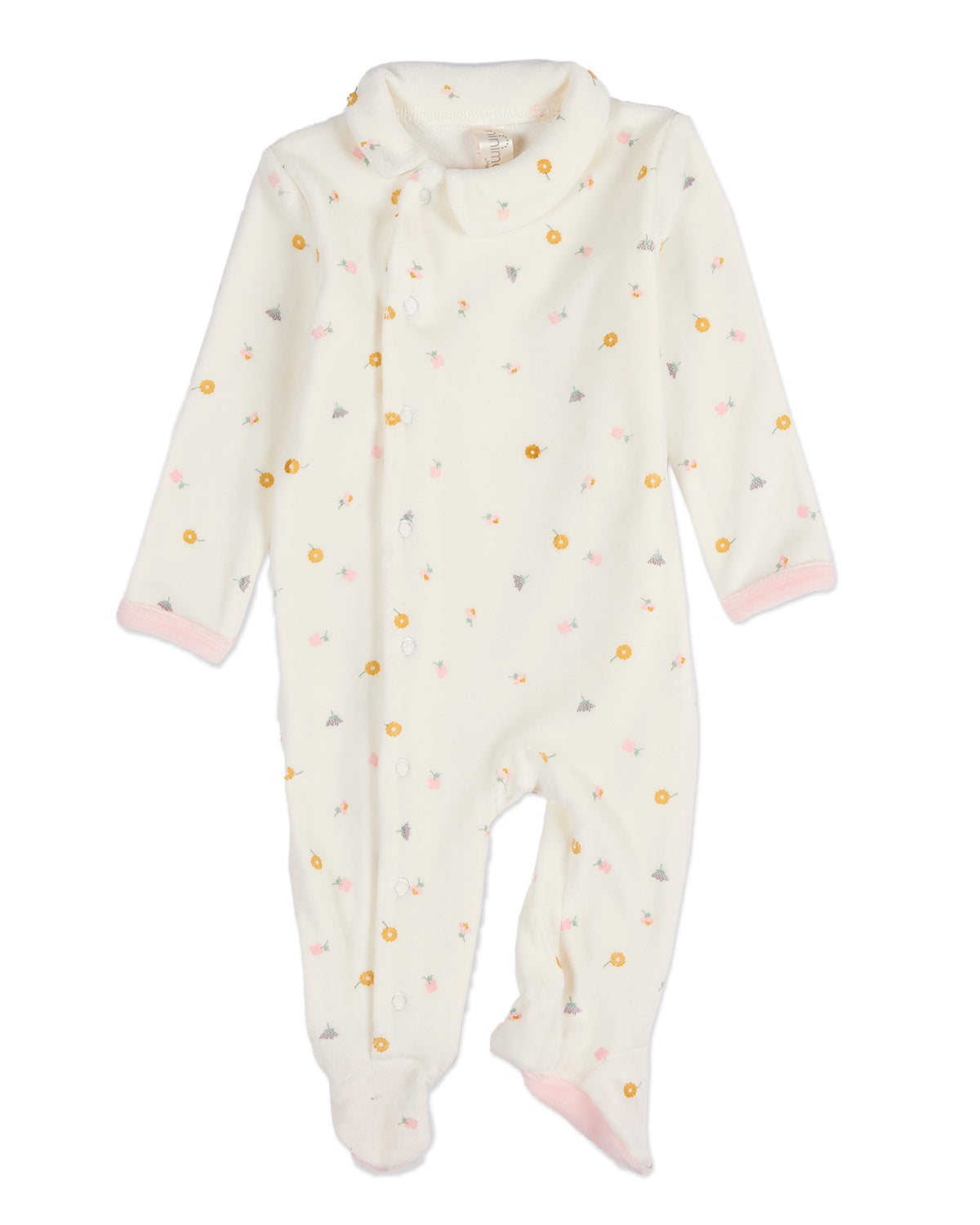 Baby Girls "Lily Of The Valley" Snap Front Velour Footie