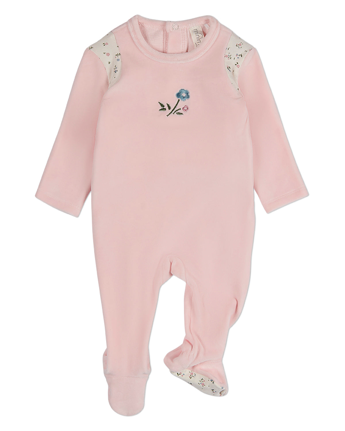 Baby Girls "Fairy Flowers" Embroidered Velour Footie
