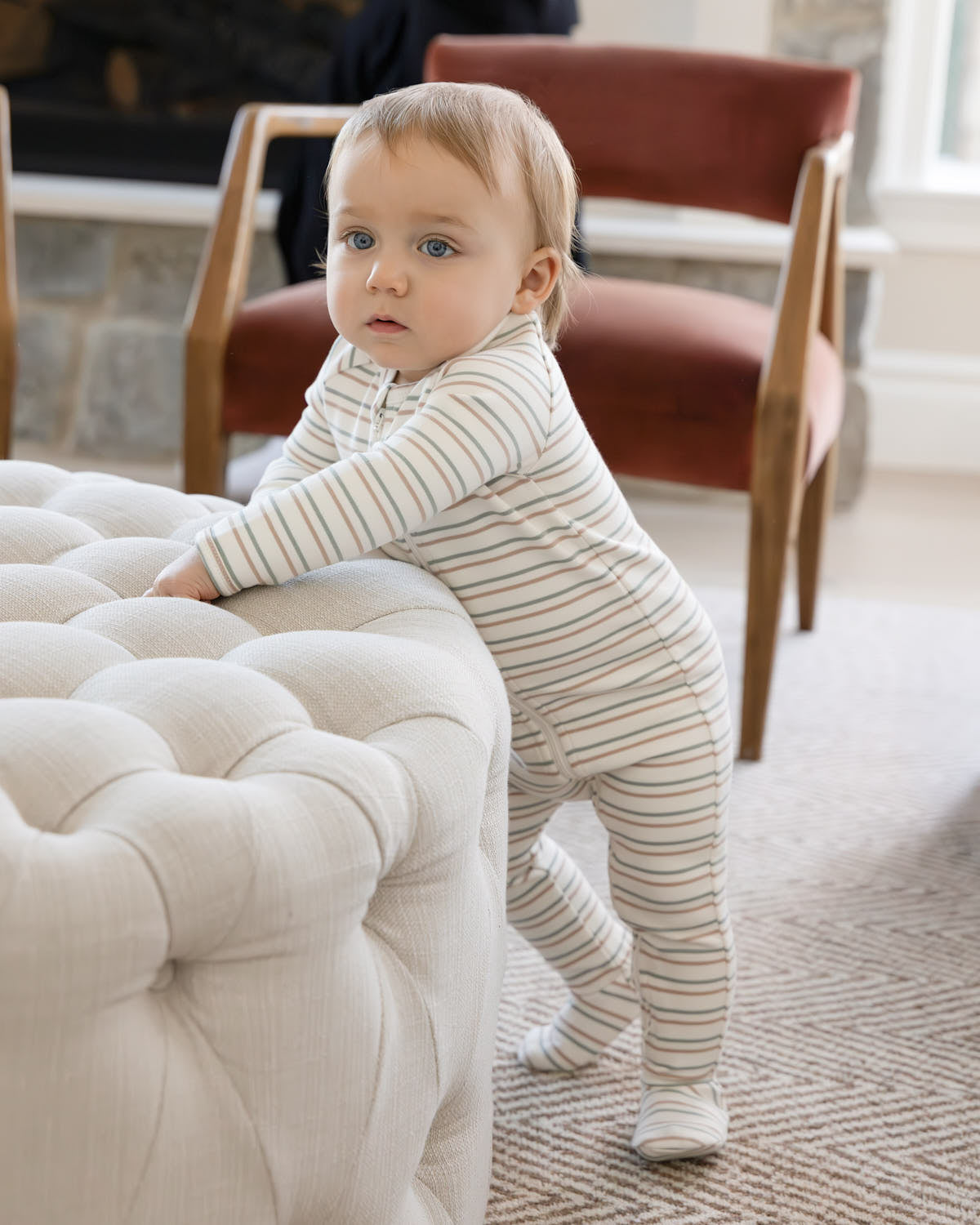 Baby and Toddler "Soft Stripe" Cotton Rich 2 Way Zipper Footie