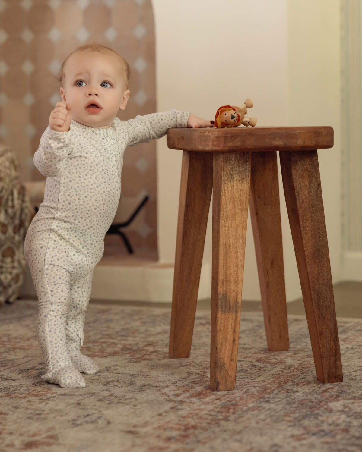 Baby "Abstract Spots" Rayon-Blend Front-Zip Long-Sleeve Footie