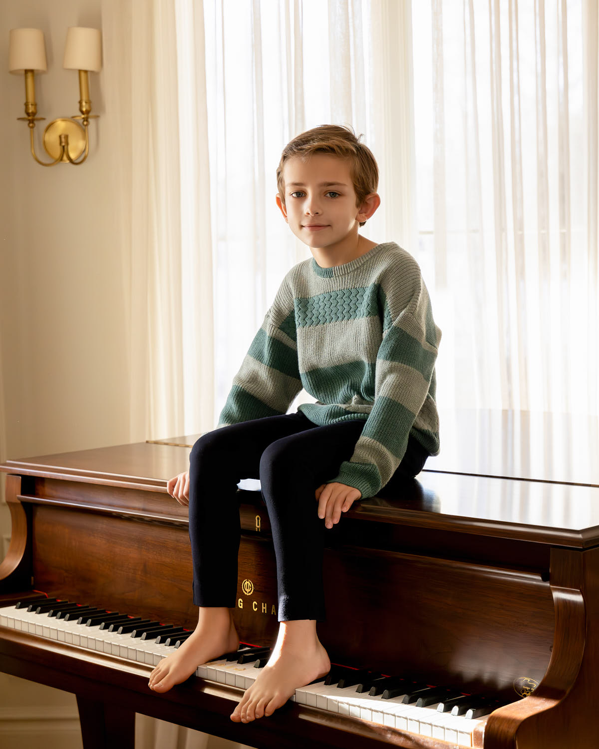 Boys 2-Tone Striped Cotton Rich Knit Pullover Sweater