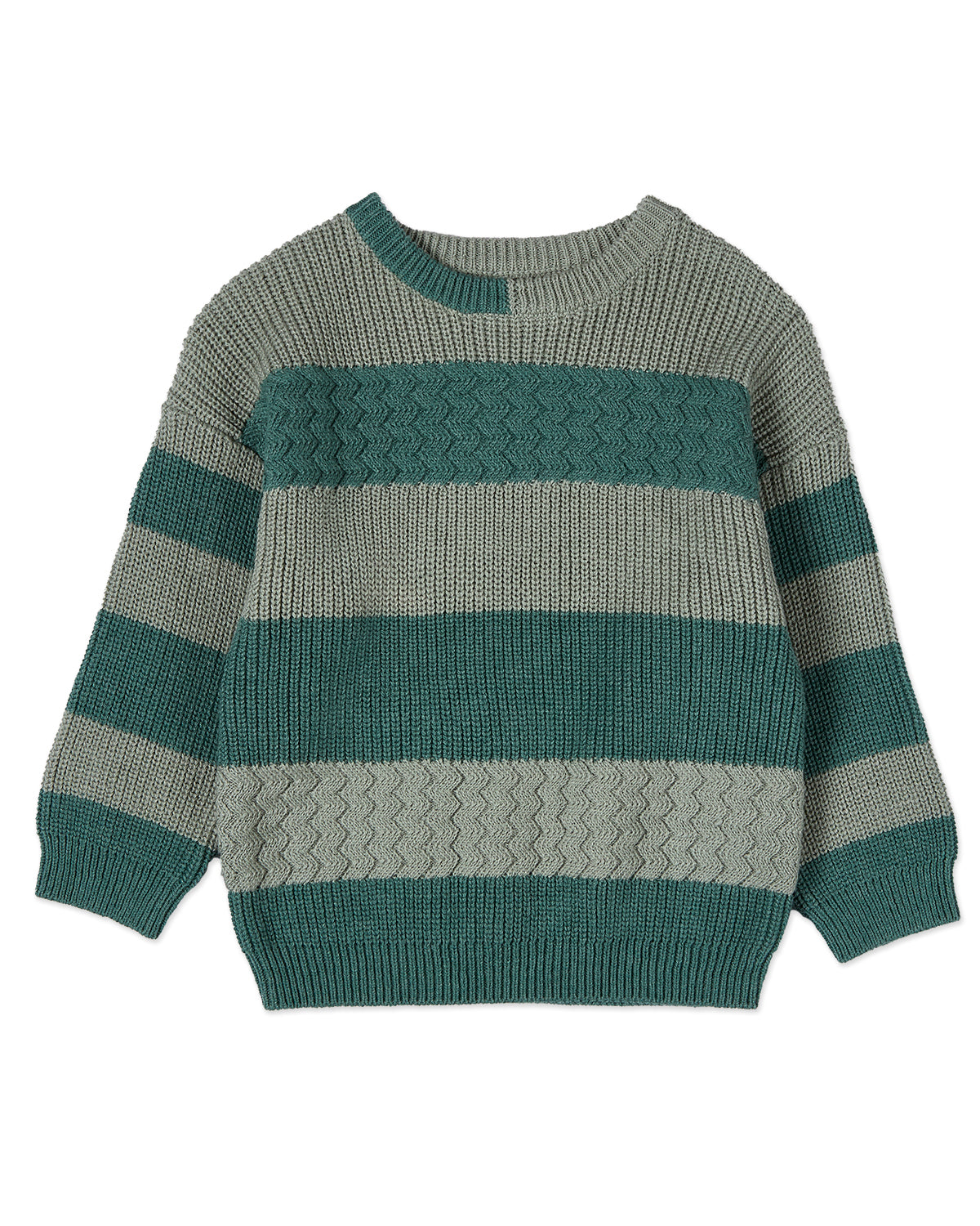 Boys 2-Tone Striped Cotton Rich Knit Pullover Sweater