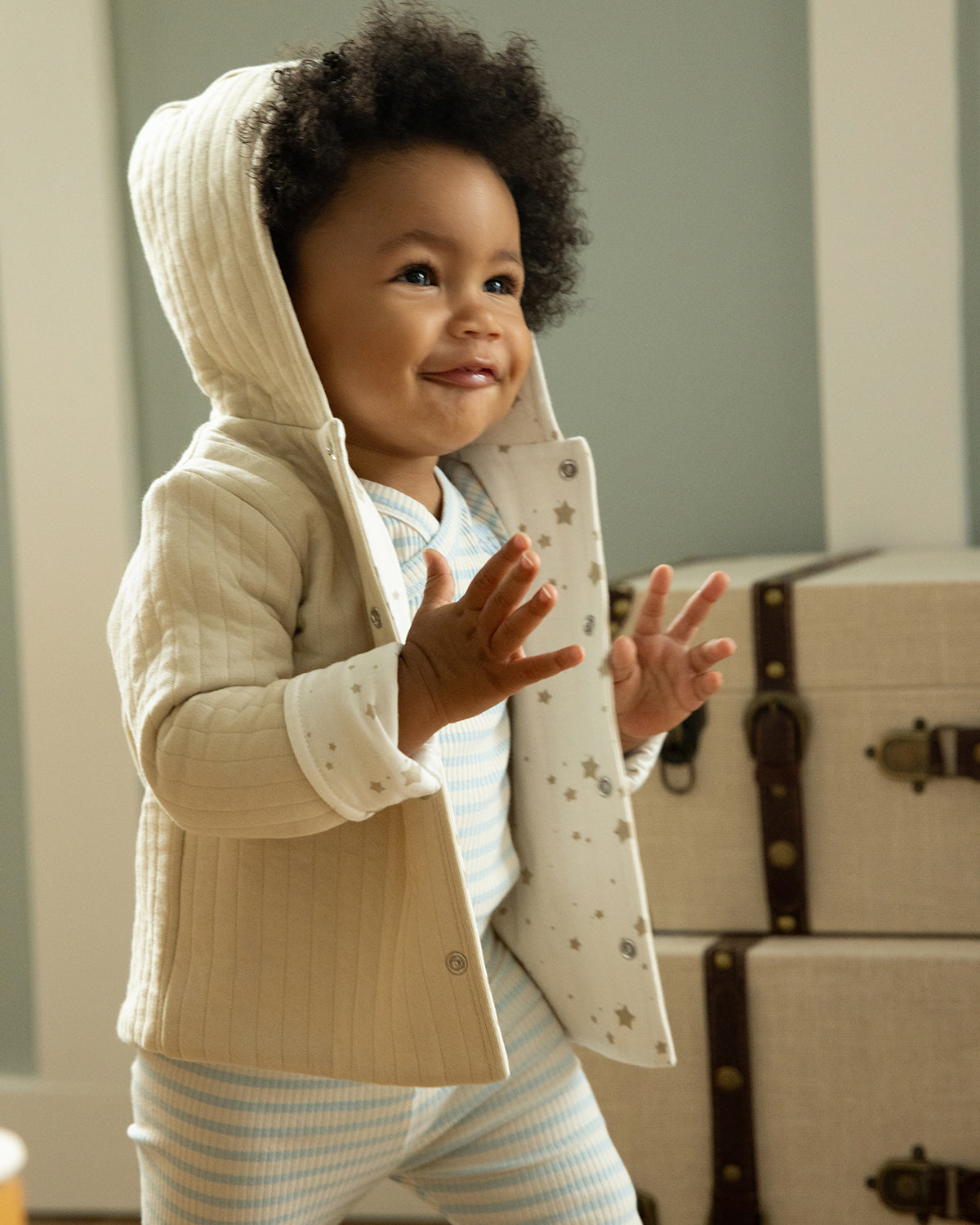 Baby and Toddler Unisex Hooded Reversible Cotton Rich Star-Print / Quilted Jacket