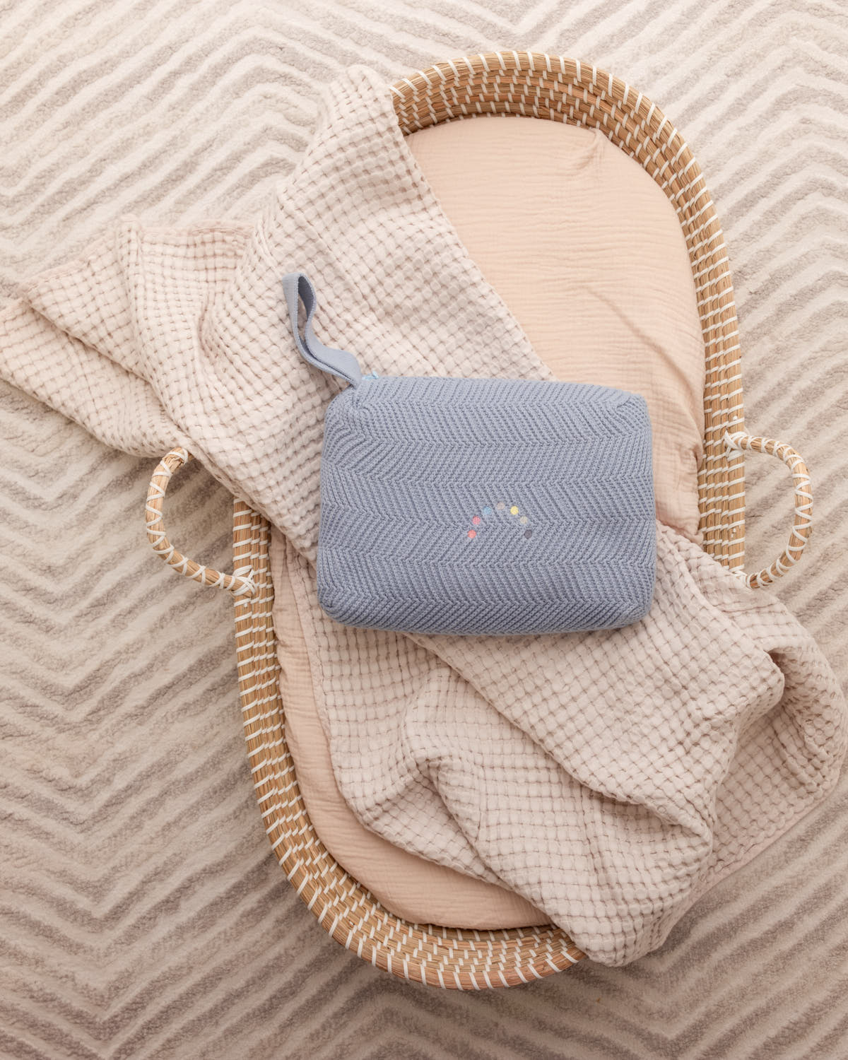 Baby Herringbone Knit 100% Cotton Blanket with Carry Pouch