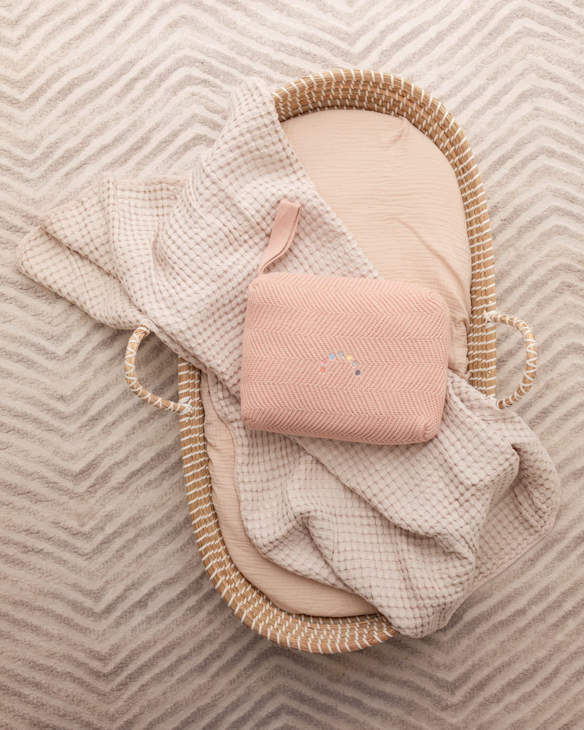 Baby Herringbone Knit 100% Cotton Blanket with Carry Pouch