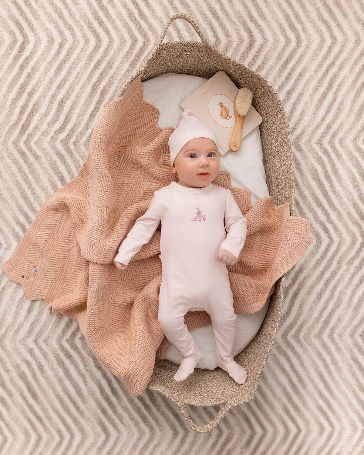 Baby Herringbone Knit 100% Cotton Blanket with Carry Pouch