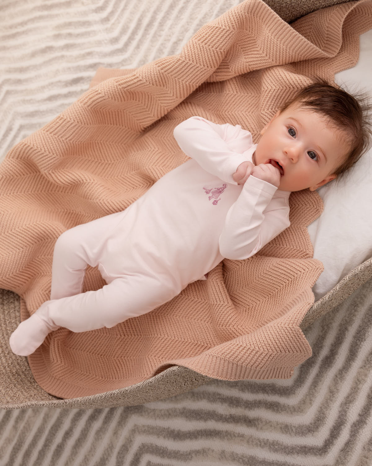 Baby Herringbone Knit 100% Cotton Blanket with Carry Pouch