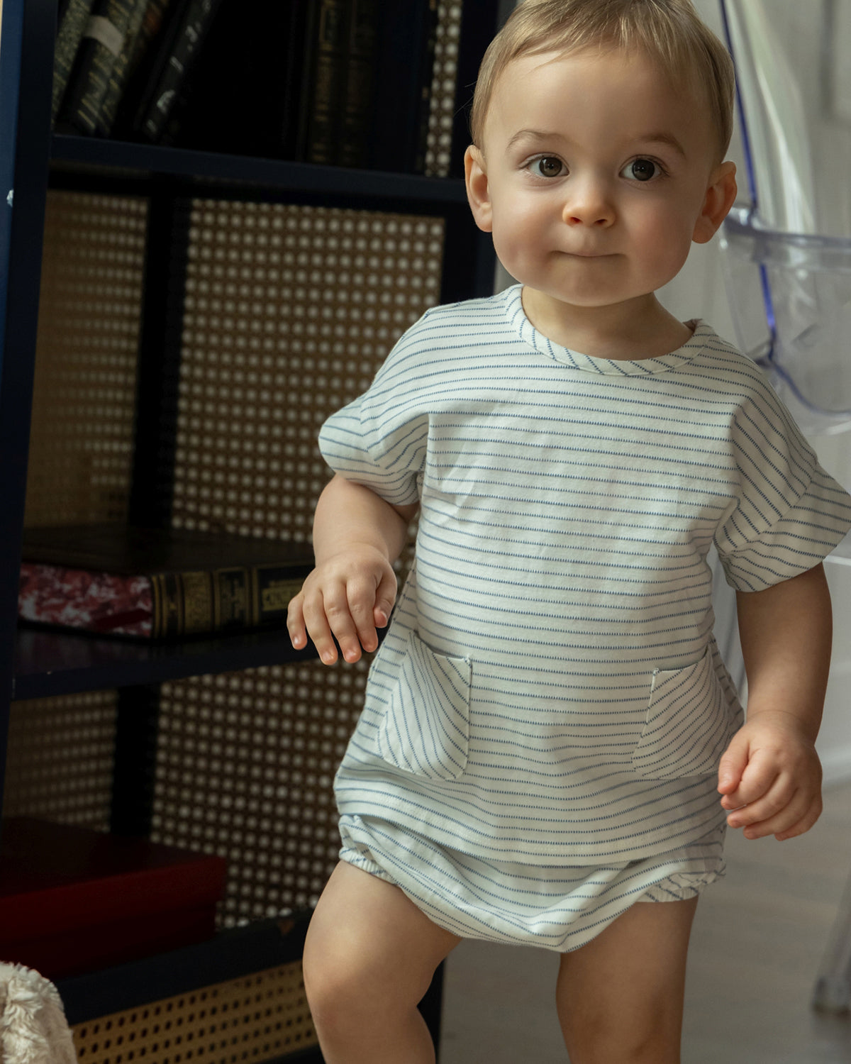 2 Piece Set Baby Boys "Tiny Stripe" Stretch Cotton Top and Bloomers