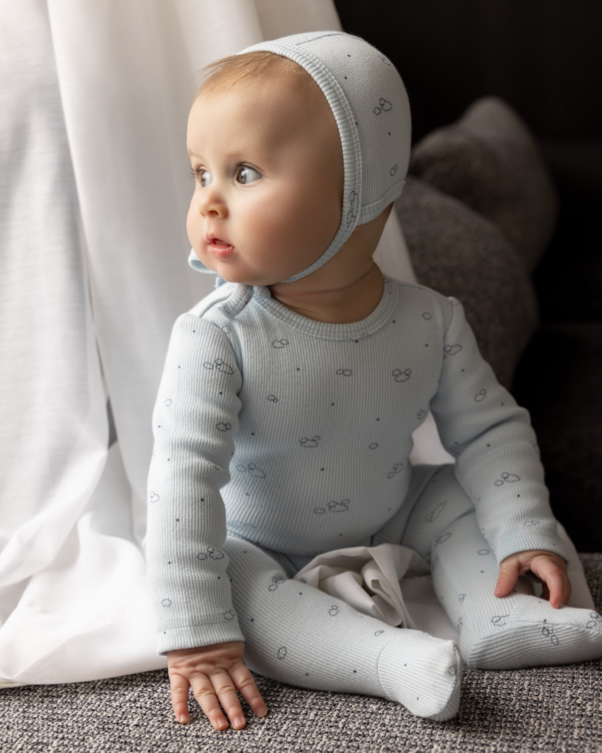 3 Piece Baby Boys "Clouds of Happiness" Cotton Rich Footie Set