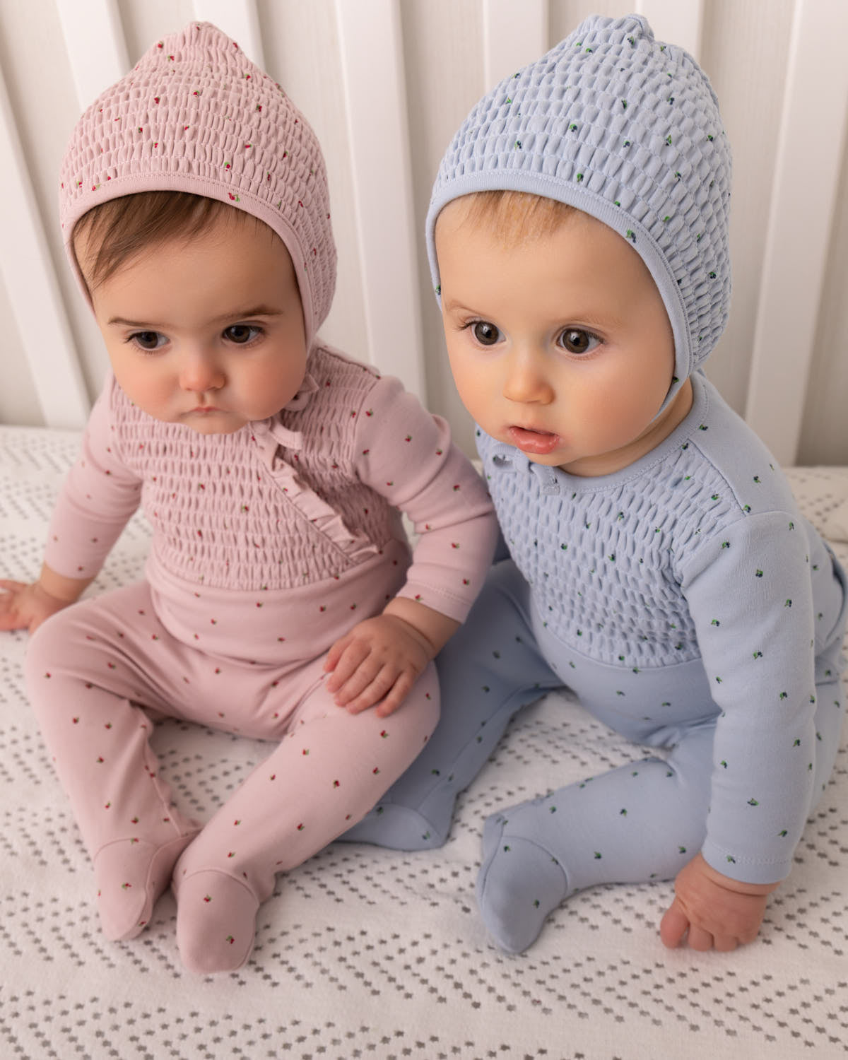 2 Piece Baby Girls "Sweet Cherry" 100% Cotton Smocked Footie Set