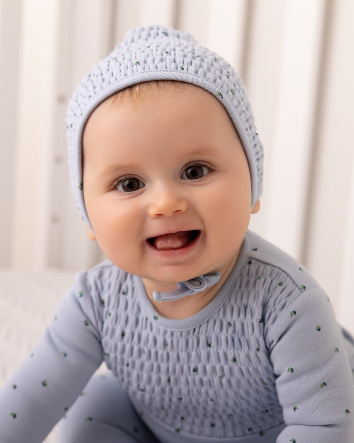 2 Piece Baby Boys "Blueberries" 100% Cotton Smocked Footie Set