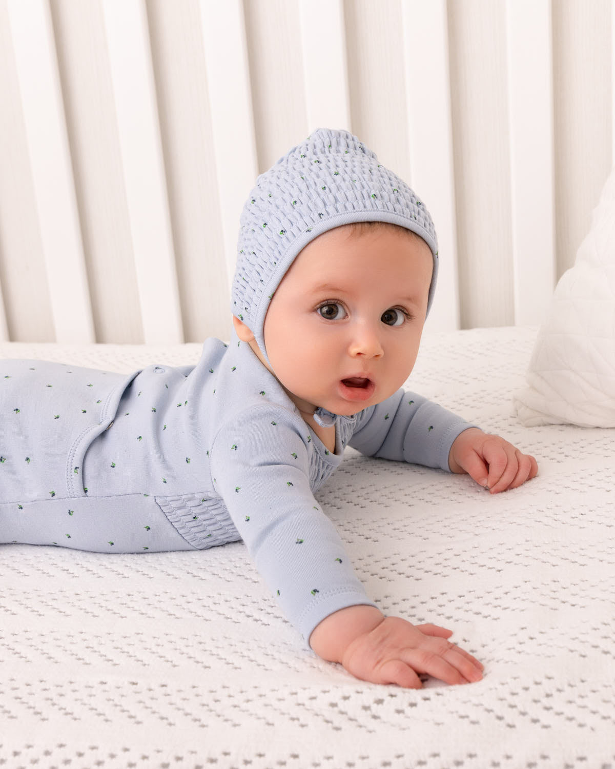 2 Piece Baby Boys "Blueberries" 100% Cotton Smocked Footie Set