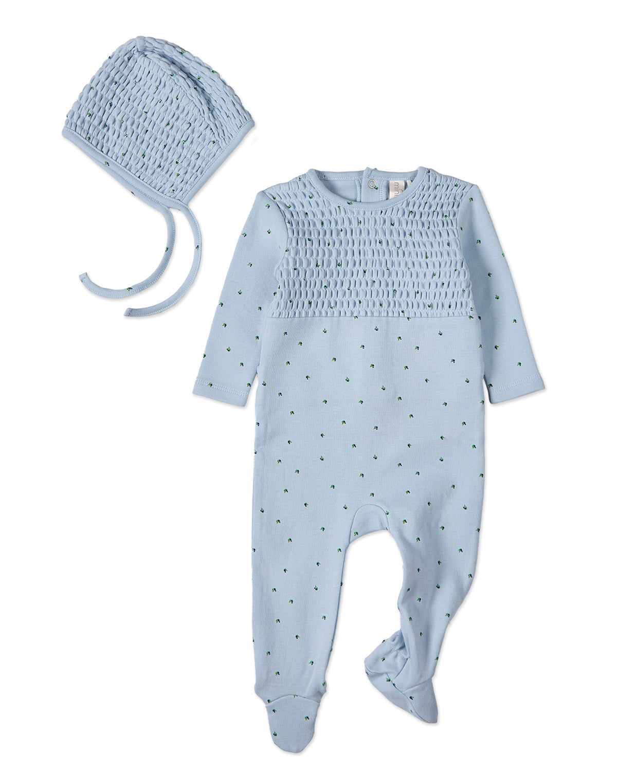 2 Piece Baby Boys "Blueberries" 100% Cotton Smocked Footie Set