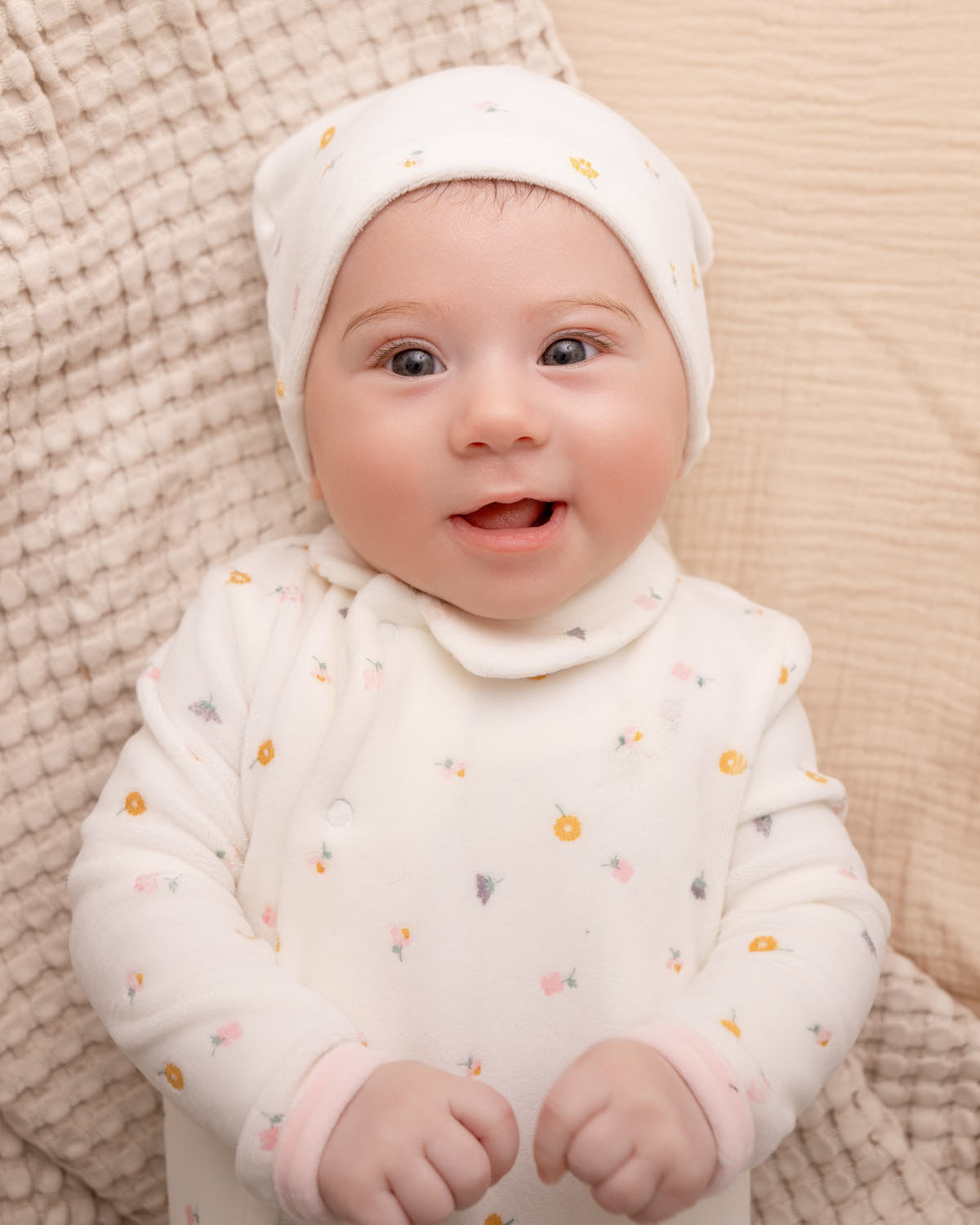 2 Piece Baby Girls "Lily Of The Valley" Cotton Rich Velour Footie Set