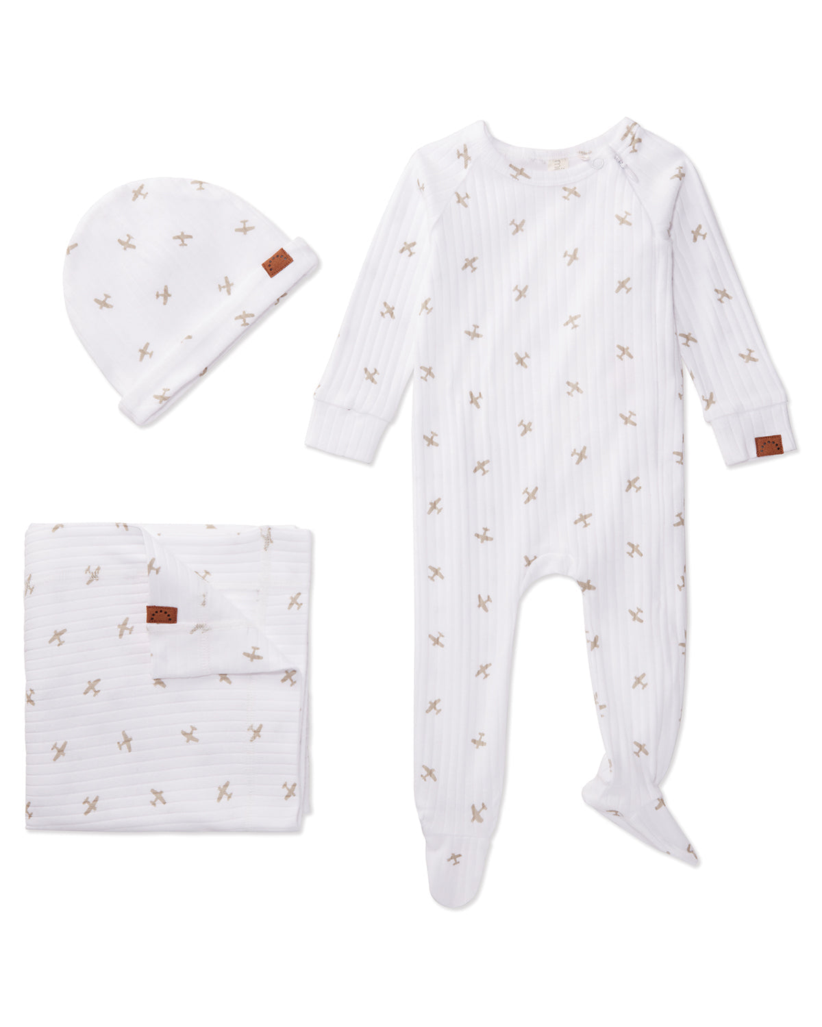 3 Piece Baby Boys "Airplane" Ribbed Cotton Rich Footie Set