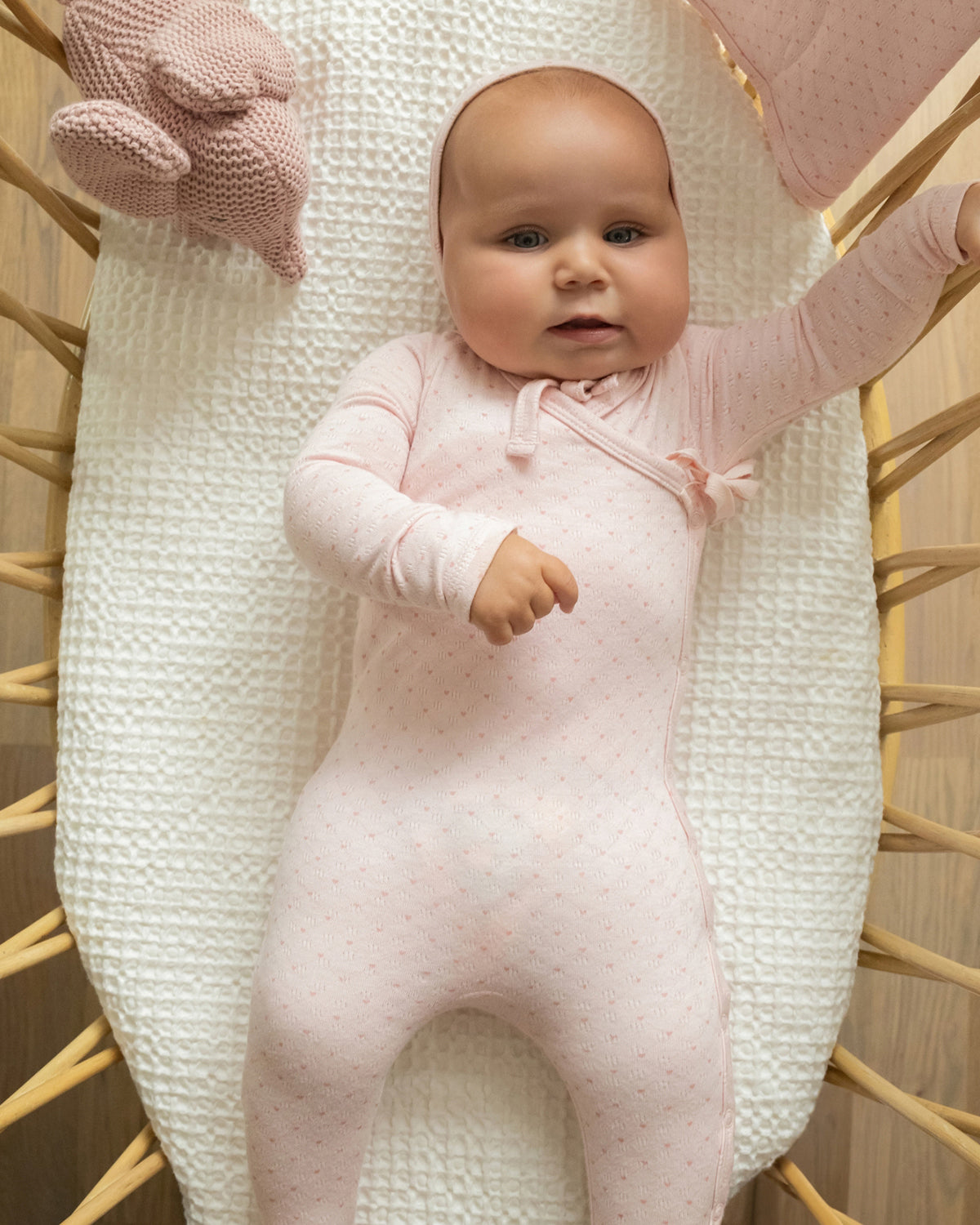 3 Piece Baby Girls "Little Hearts" Pointelle Rayon Blend Footie Set