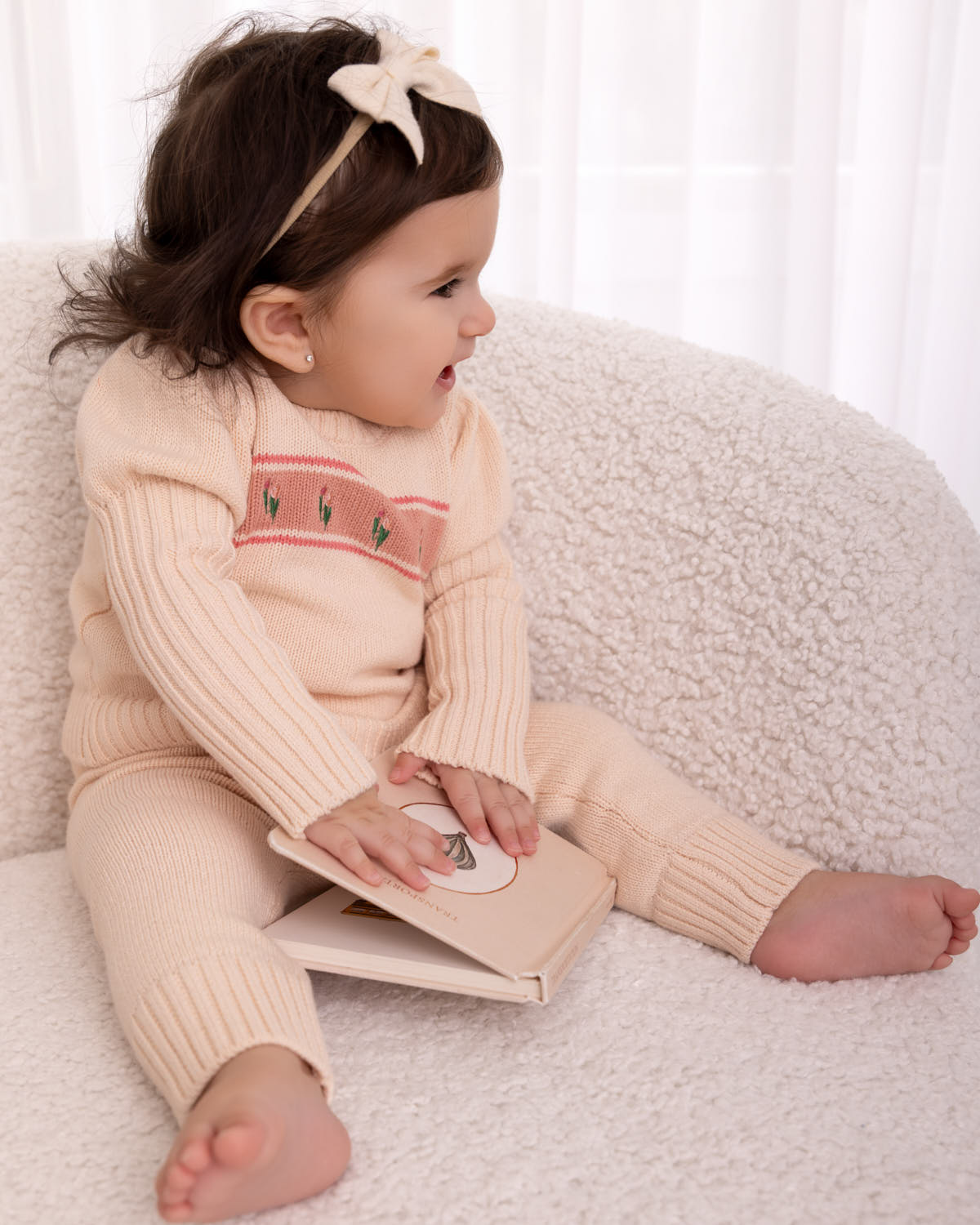 2 Piece Baby and Toddler Girls "Tiptoe Through The Tulips" 100% Cotton Knit Embroidered Leggings Set