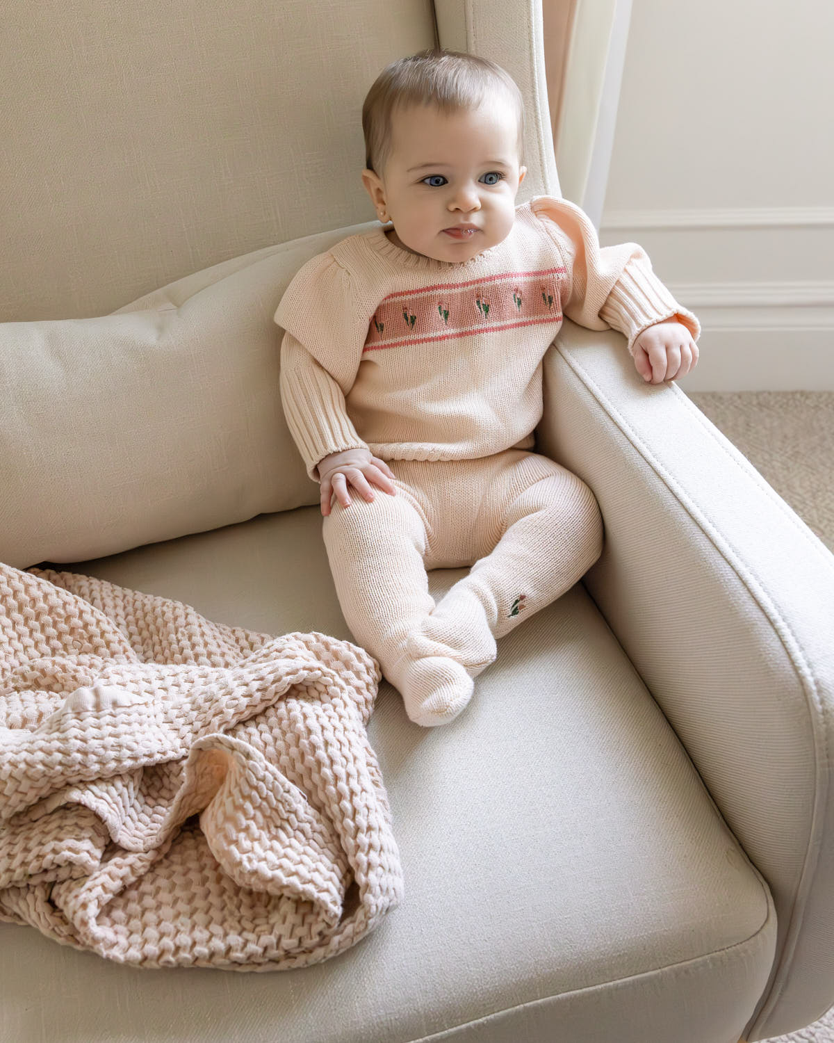 2 Piece Baby Girls "Tiptoe Through The Tulips" 100% Cotton Knit Footed Leggings Set