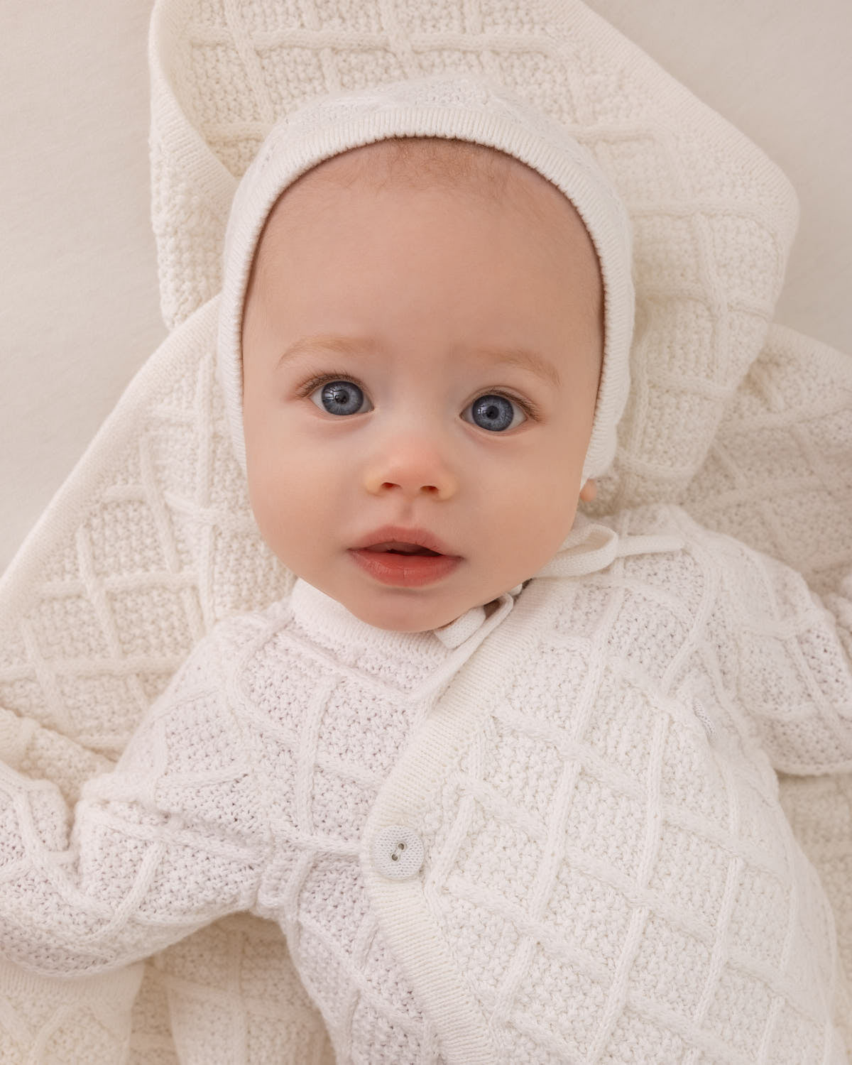 3 Piece Baby Unisex "Simply Sweet" White 100% Cotton Knit Cardigan Set