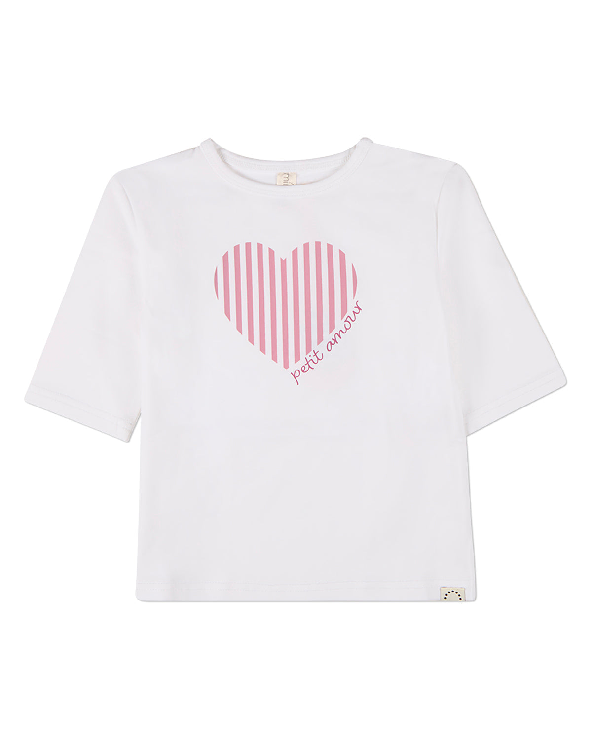 Girls "Petit Amour" Heart-Themed Cotton-Rich 3/4-Sleeve T-Shirt