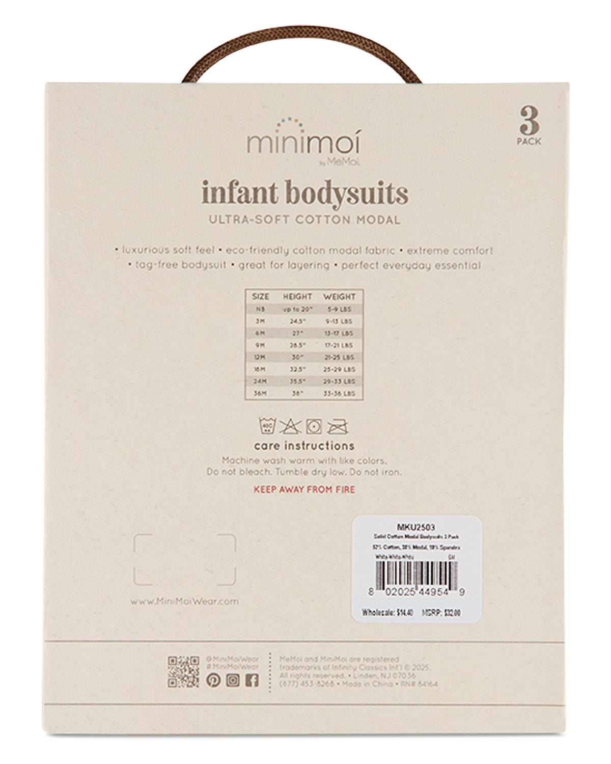 3 Pack Unisex Baby Cotton / Modal Tag-Free Solid White Bodysuits