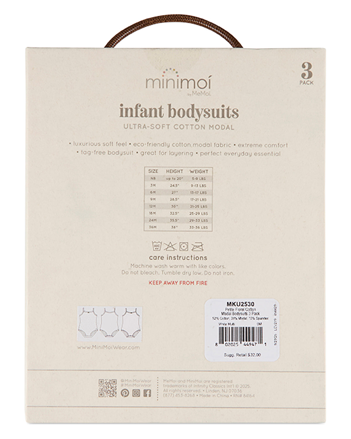 3 Pack Baby Girls Cotton / Modal Bodysuits - Florals, Stripes, Solid