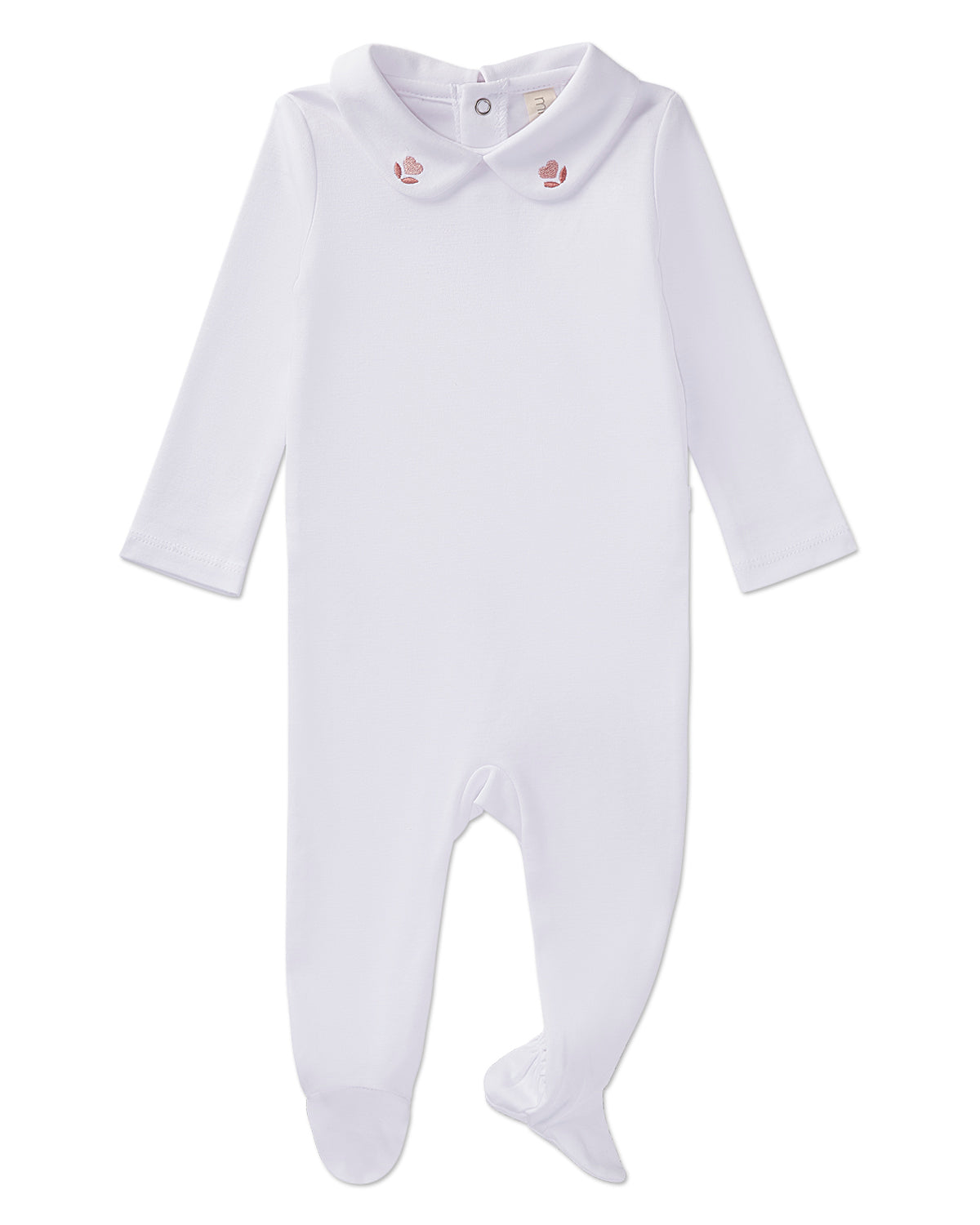 Baby and Toddler Girls 100% Pima Cotton Footie with Heart-Embroidered Peter Pan Collar