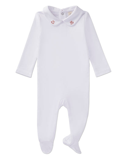 Baby and Toddler Girls 100% Pima Cotton Footie with Heart-Embroidered Peter Pan Collar