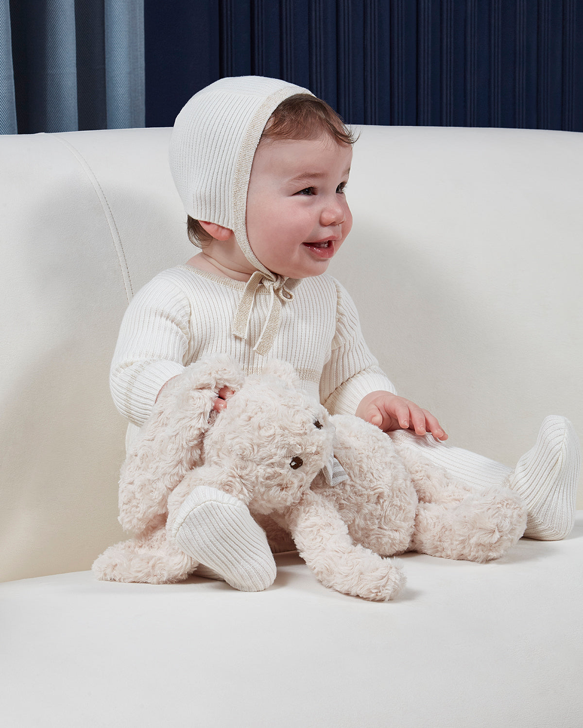 2 Piece Baby Lurex-Trimmed Ribbed Cotton Footie and Cap Set