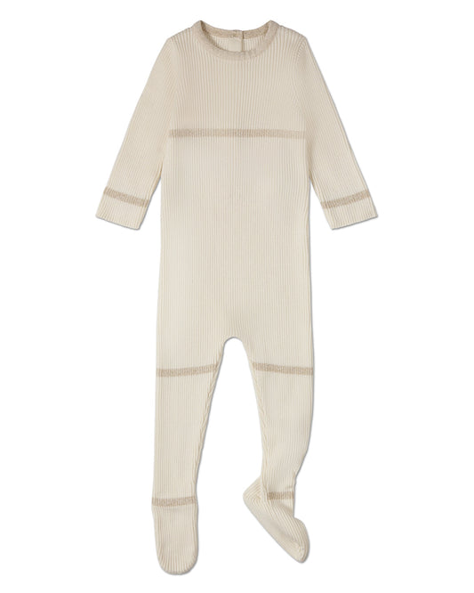 Baby Gold Lurex Trimmed Ribbed Cotton Footie