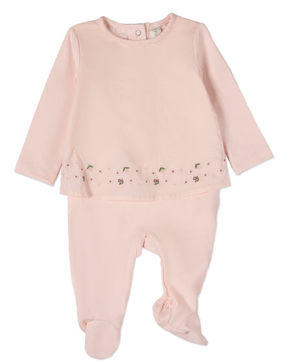 Baby Girls Flouncy Floral Overlay Embroidered Cotton Rich Footie