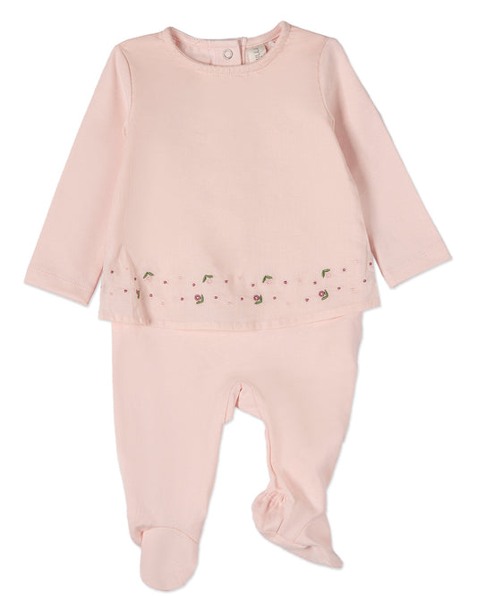 Baby Girls Flouncy Floral Overlay Embroidered Cotton Rich Footie