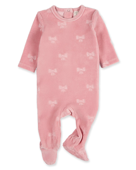 Baby and Toddler Girls "Velvet Bow" Cotton Rich Velour Footie