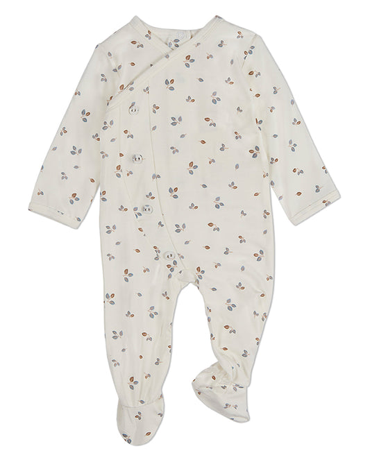 Baby Boys "Blue Foliage" Crossover Collar Footie