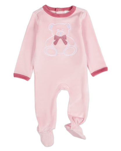 Baby and Toddler "Teddy Snuggles" Embossed Cotton Rich Velour Footie