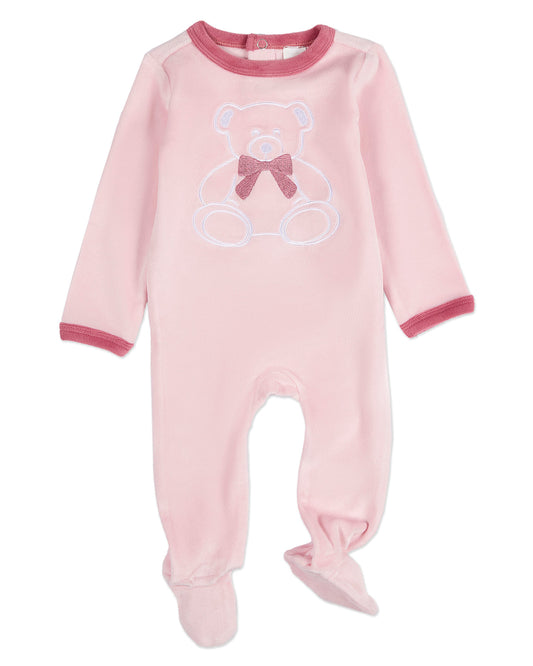 Baby and Toddler "Teddy Snuggles" Embossed Cotton Rich Velour Footie