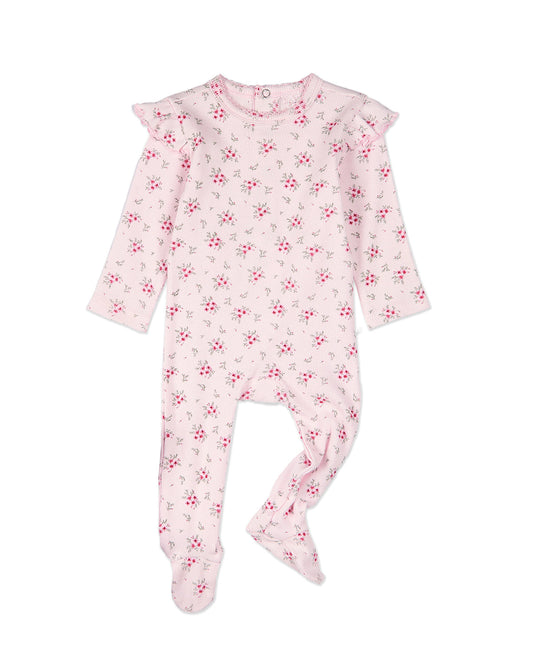 Baby and Toddler Girls Cotton Rich Ruffle-Sleeve Floral Footie