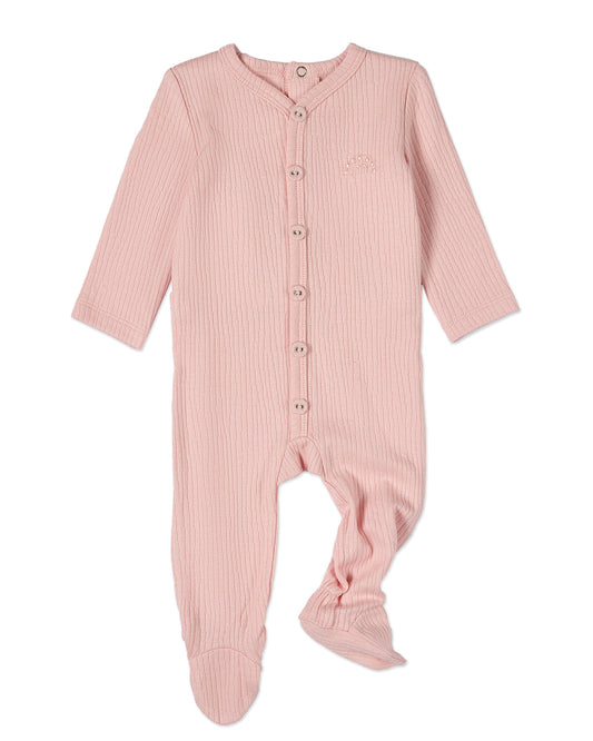 Baby and Toddler Solid Color Ribbed Cotton Blend Button-Down Footie