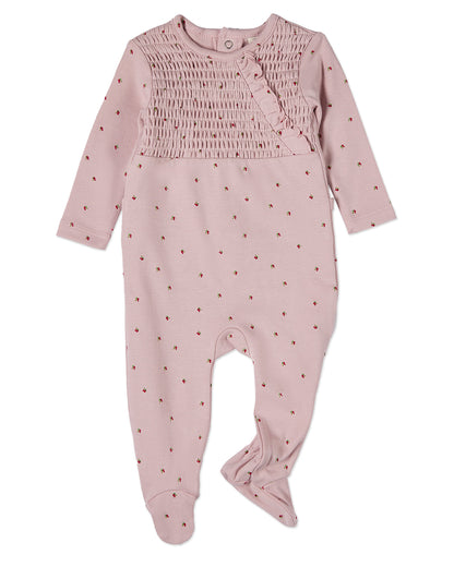 Baby and Toddler Girls "Sweet Cherry" 100% Cotton Ruffled Smocked Footie